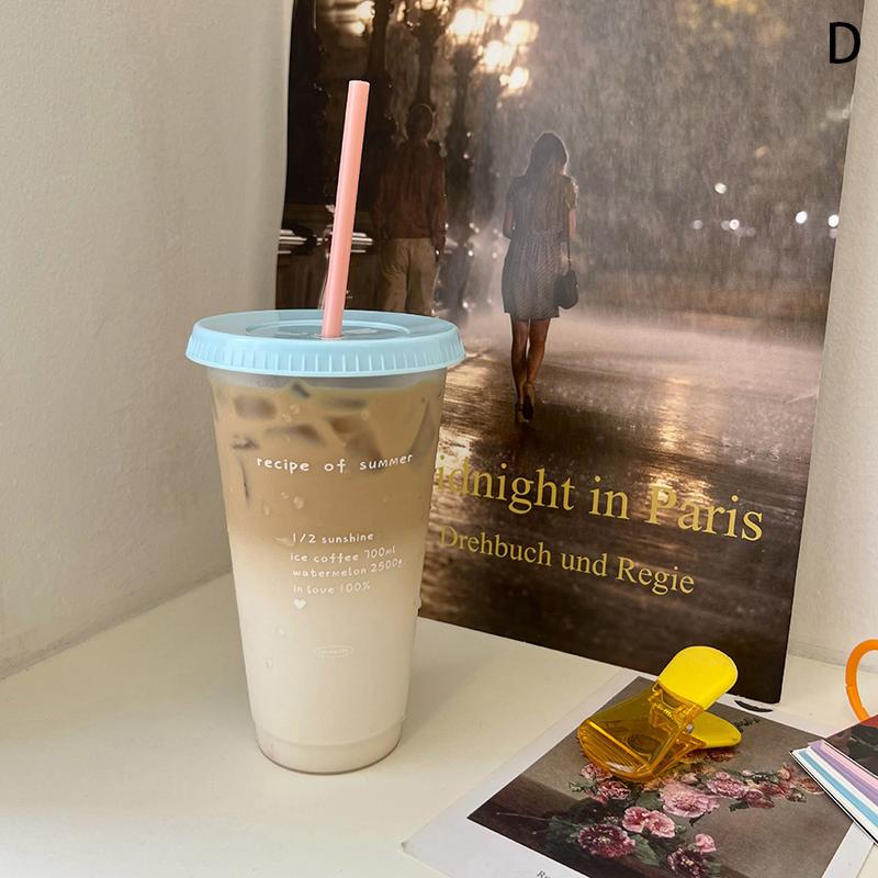 Kawaii стакан для воды с крышкой и соломинкой для кофе, сока, молока, чая, симпатичная пластиковая бутылка для воды, портативная многоразовая бутылка для питья, не содержит BPA