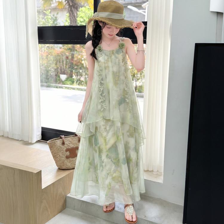 Girls' Fresh Forest Style Camisole Dress