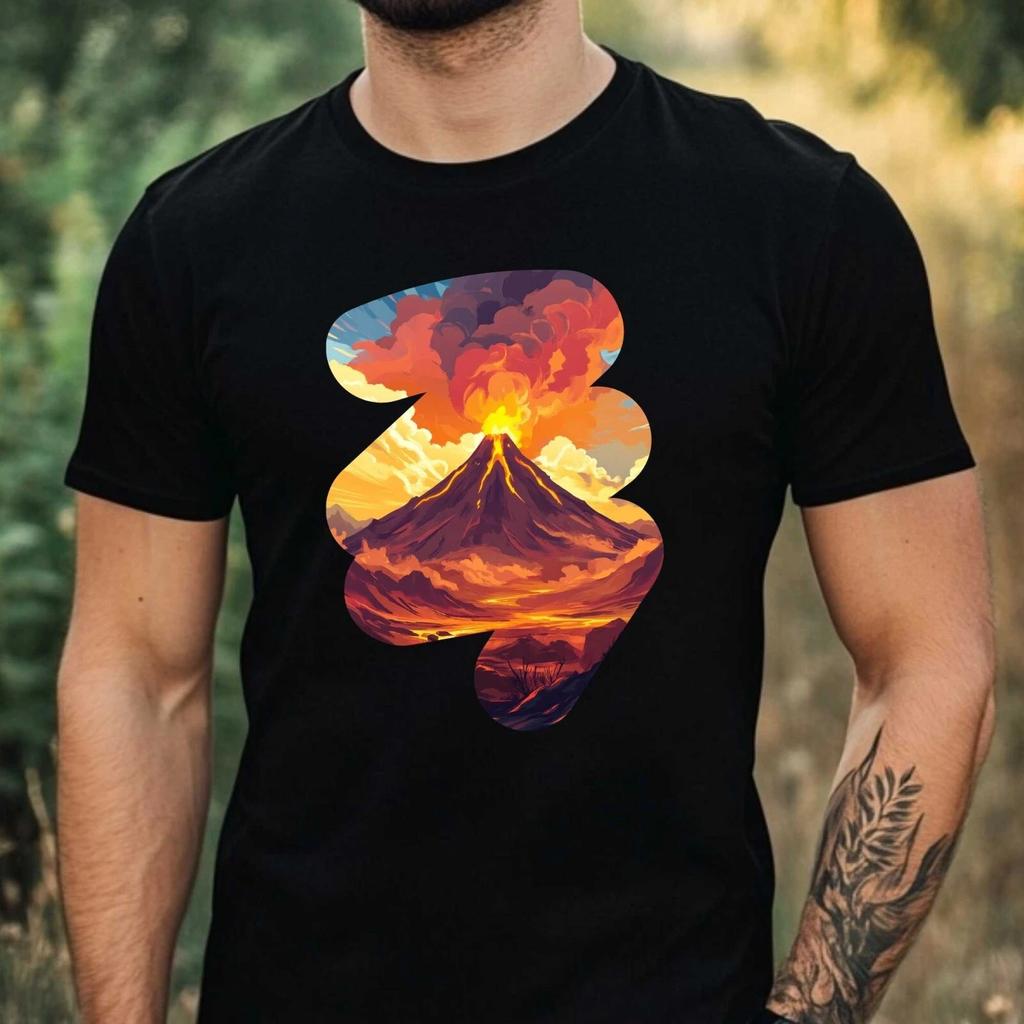 T-Shirt Herren Vulkanlandschaft Motiv Baumwolle Größe XS bis 5XL
