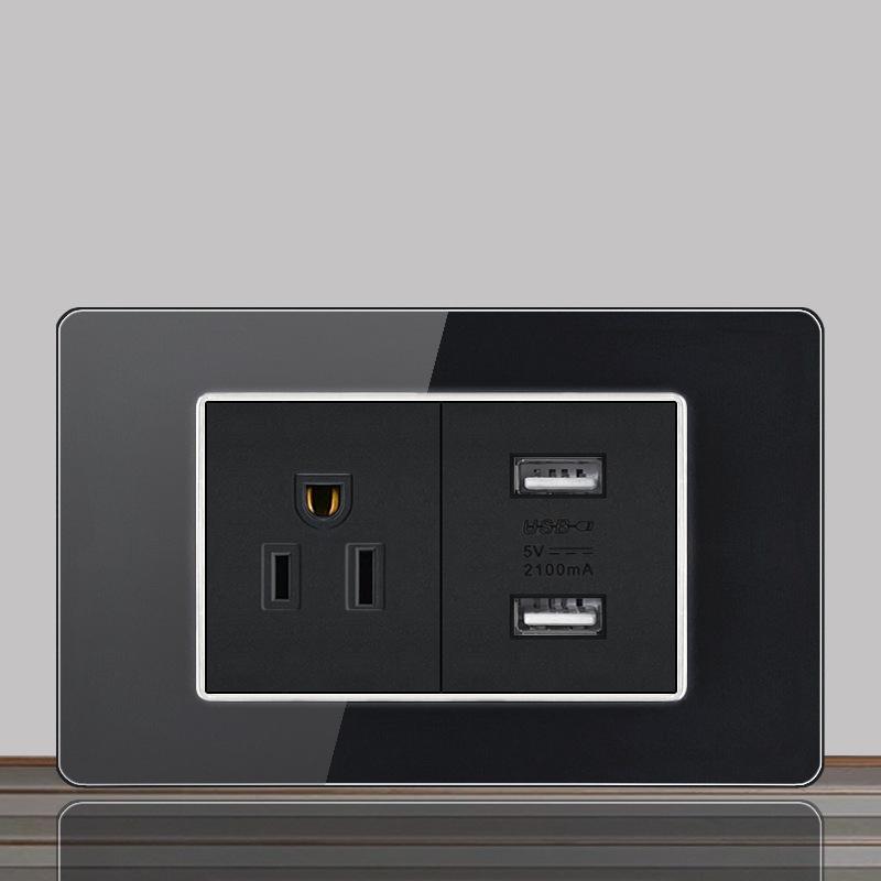Brazil US Wall Light Switch Power Socket with USB Type-c 20W,Italy Chilean Fast Charging Tempered Glass Panel Universal Outlet