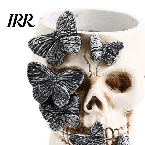 Dark Style Home Decor Gothic Butterfly Skull Pen Holder, Spooky Resin Makeup Brush High-grade Textured Multifunctional Halloween Tea Light Candle