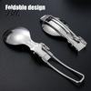Corrosion Resistant Utensils Stainless Steel Folding Spoon Fork Cutter Straw Brush Foldable Flatware Outdoor Camping Picnic Hiking Collapsible Cutlery