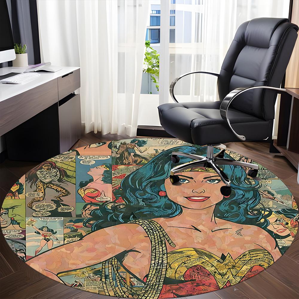 1 шт. Круглый ковер Wonder Woman Comics для офиса, под офисные стулья, спальни, гостиной, домашнего декора, декора комнаты, доступен в различных размерах