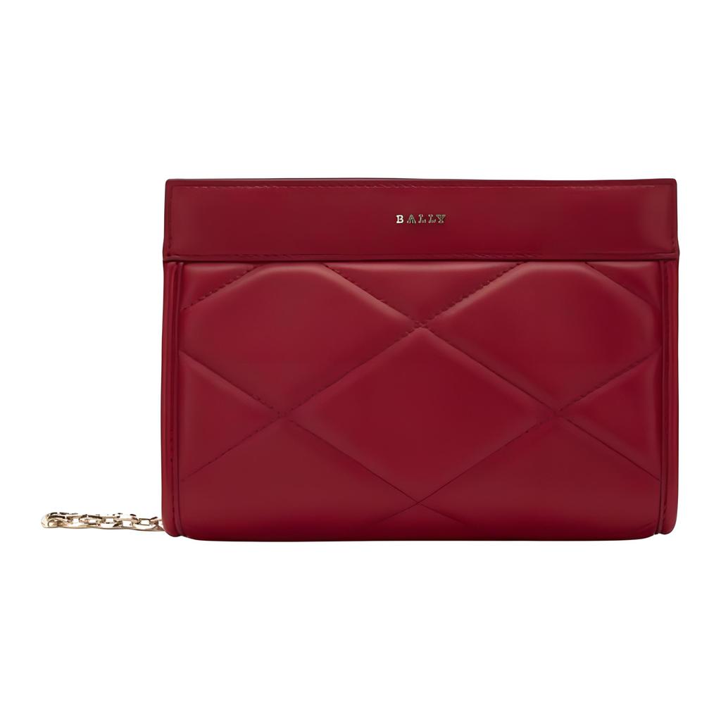 Bally Красный кожаный клатч-браслет с ромбовидной стеганой отделкой и логотипом, однотонный, из кожи ягненка, средний, для женщин 6302663