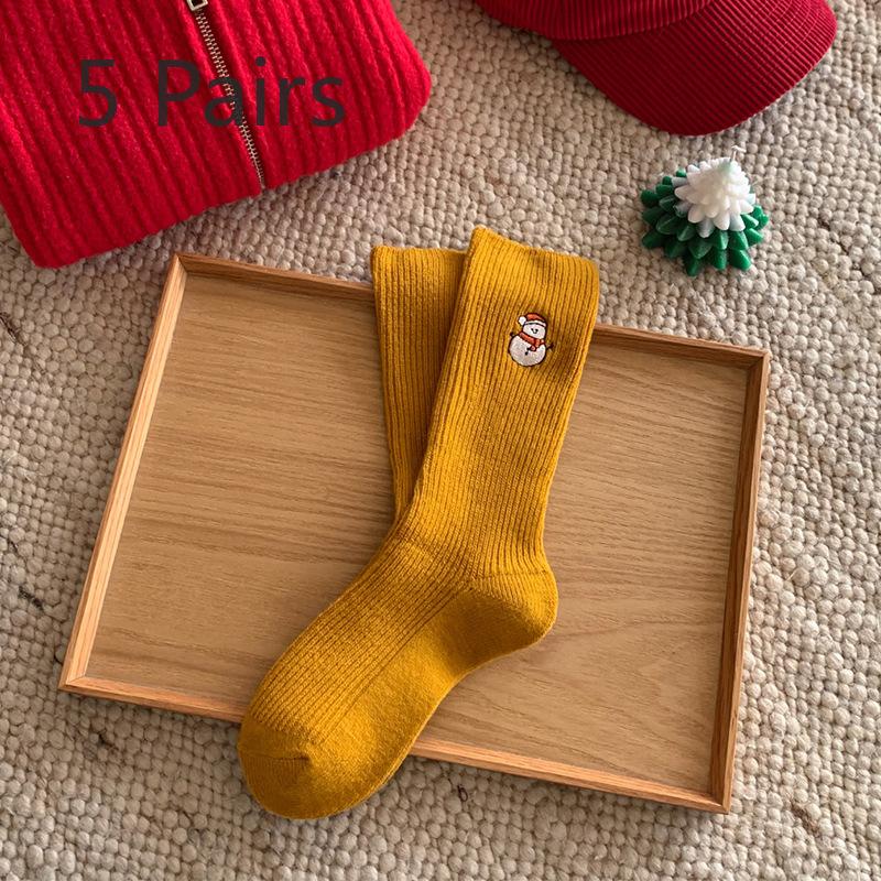 5 пар новых осенне-зимних рождественских носков-труб с вышивкой