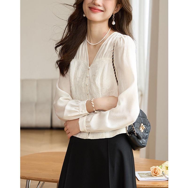 Relief New Chinese Jacquard Chiffon Shirt Breathable White Temperament Chinese Style Shirt Top