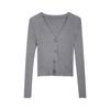 Women Autumn V Neck Long Sleeve Solid Color Cropped Single Breasted Sweater Slim Cardigan Knitwear