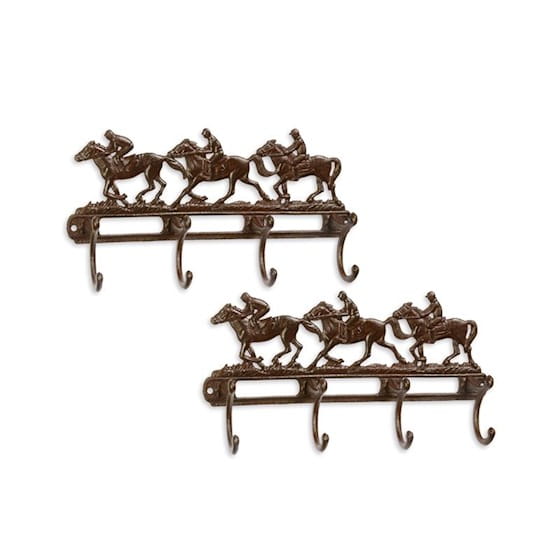 2 cast iron wall hangers brown 4 hooks horseman