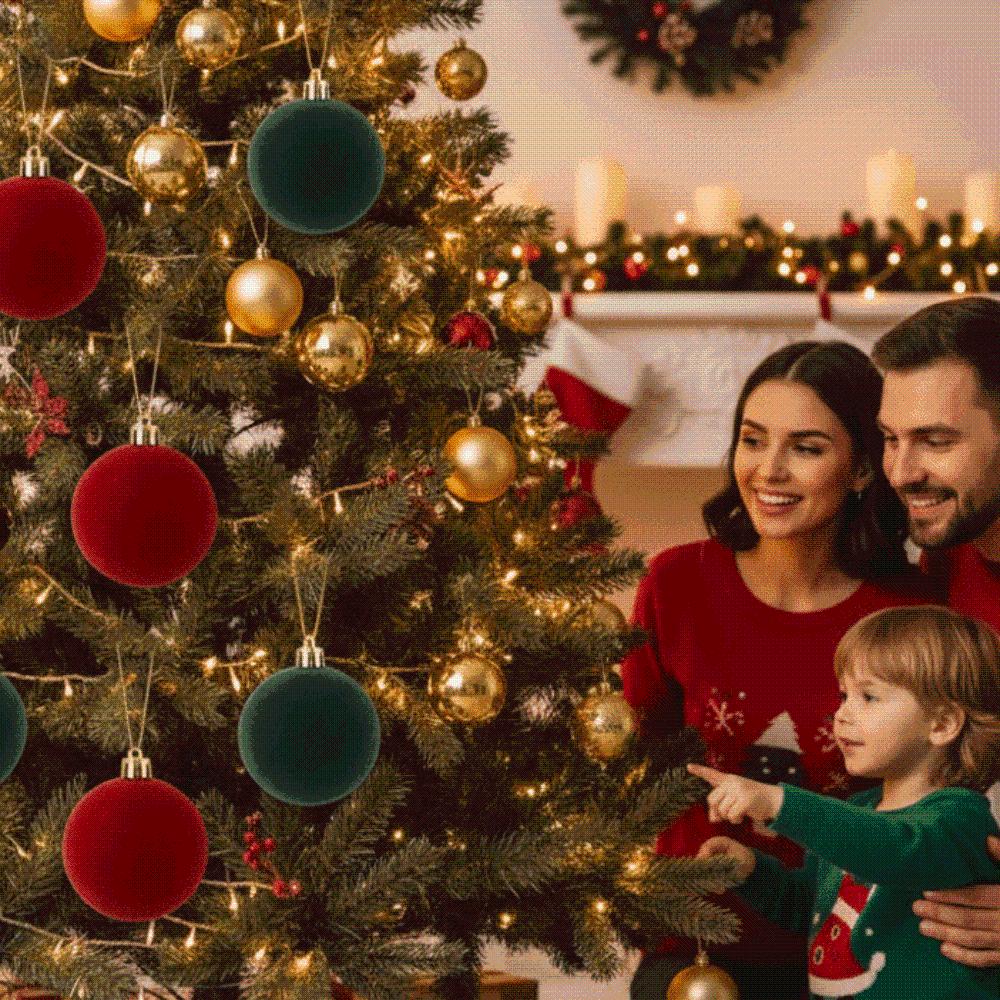 Shatterproof Large Flocked Baubles Round Shape Tree Hanging Pendant Large Trees