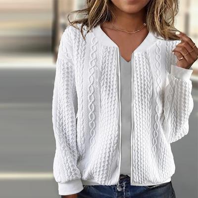 2024 Осень и зима Новая куртка-пилот на молнии Повседневная однотонная куртка с длинными рукавами Свитер Пальто Женская одежда