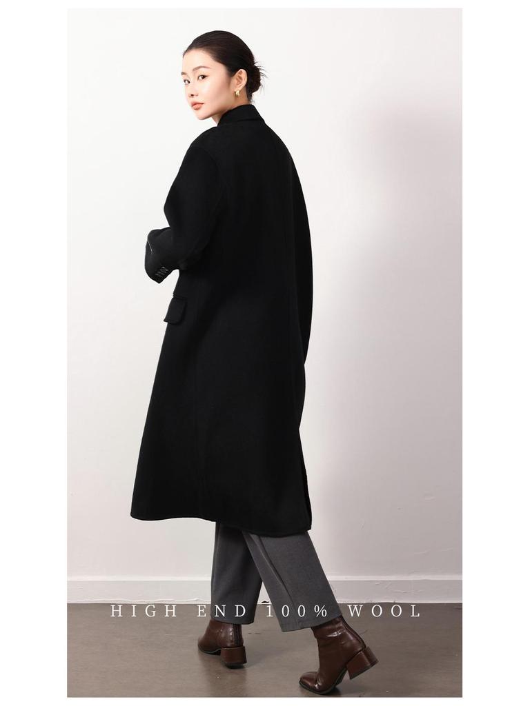 Women's Woolen Overcoat - Extra Long, Loose Fit, Double-Sided 100% Wool, Suit Collar for Autumn and Winter