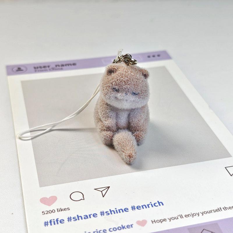 Lovely 3D Flocked Otter Pendant Keychain Cute Cartoon Backpack Charm Animal Keyring Bag Hanging Decoration Accessories