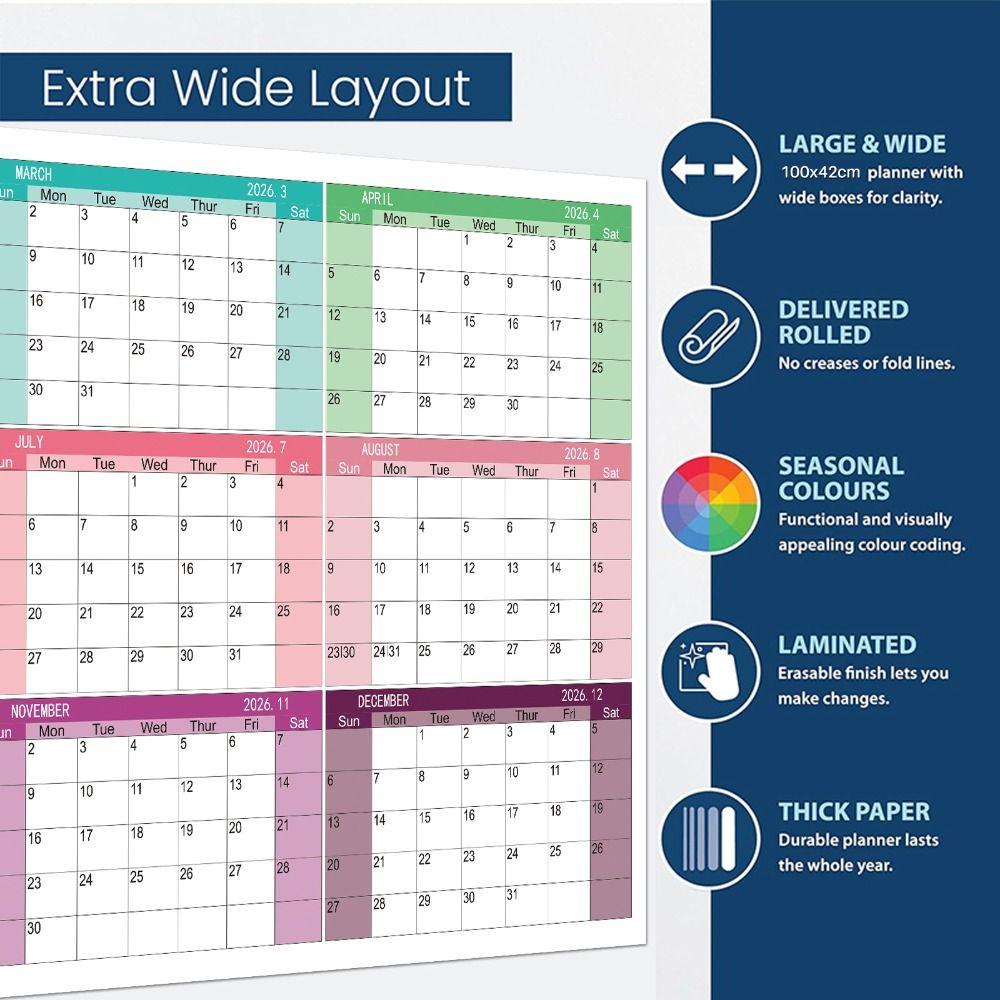 Colorful 2026 English Calendar 42x100cm Monthly Planner Calendar 12 Month Calendar  School