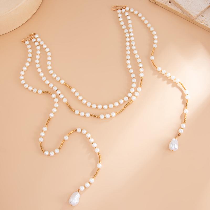 Women Elegant Luxury Pearl Pin Corsage Vintage Multi-Layer Long Tassel Chain Brooch Safety Pins Party Jewelry Gift