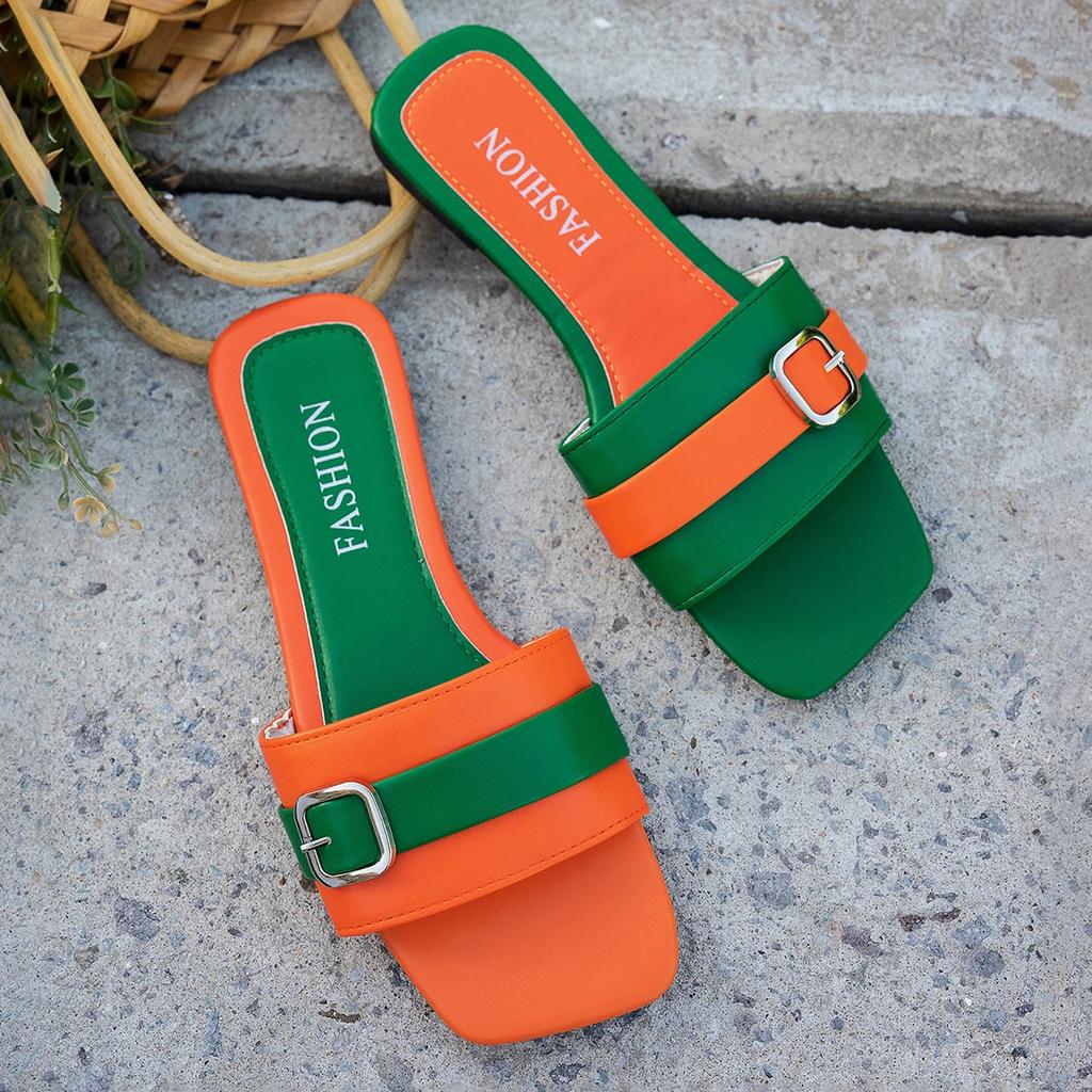 Женские плоские тапочки Летние кожаные женские шлепанцы с квадратным носком Дизайнерские женские шлепанцы Сандалии Женская обувь Роскошные сандалии