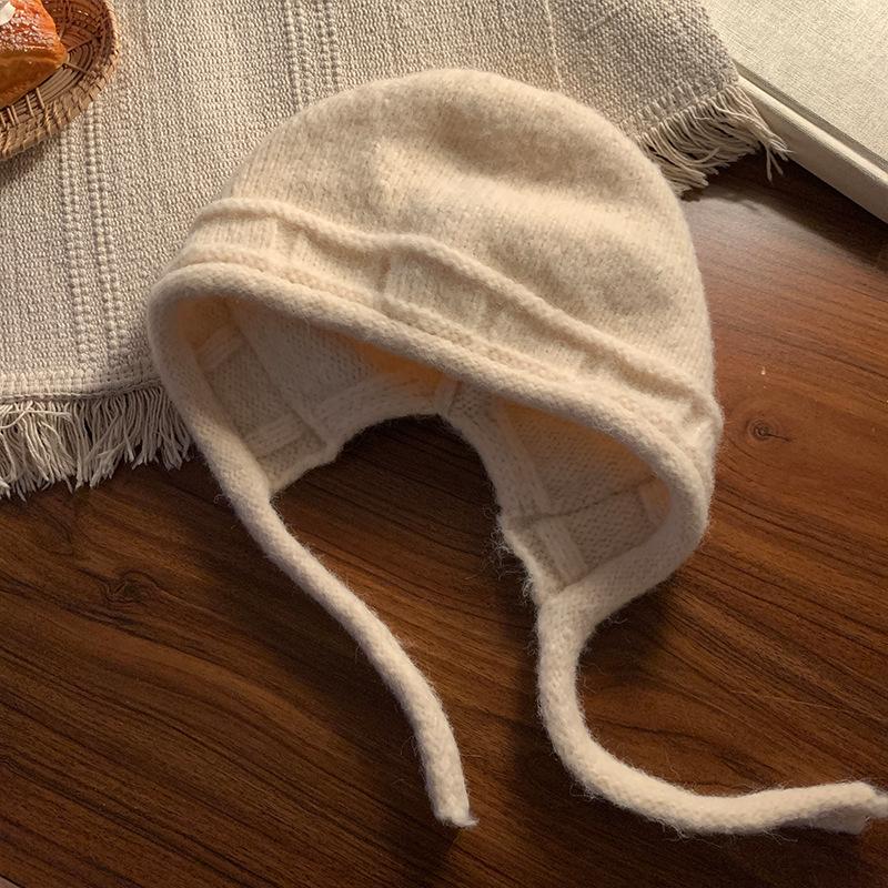 Маленькие лицевые завязки вязаная шапка женская осень и зима большой обхват головы однотонная шерстяная шапка теплая защита ушей шапка-мешок для головы