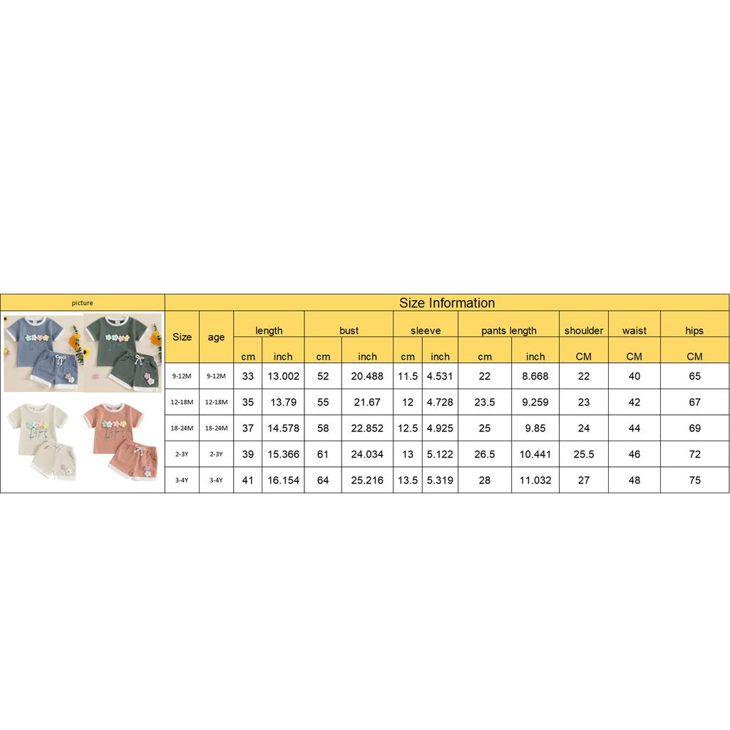 Toddler Girl Summer Waffled Clothes 3D Flower Short Sleeve Round Neck Tops Elastic Waist Shorts Outfit