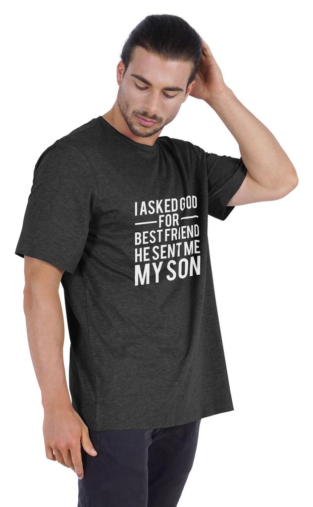 Inkmeso Men  S Graphic Printed   I Asked God For Best Friend He Sent Me My Son   Tshirt Crew Neck Tee For Father Son