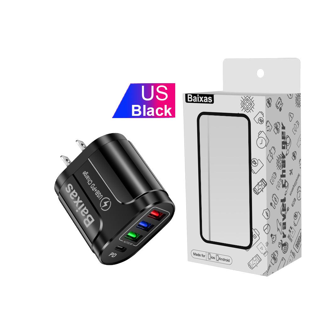Многопортовое зарядное устройство для дома и путешествий EU/UK 3 USB + Type-C 5V/2.4A