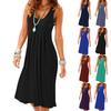 Women's Round Neck Casual Loose Sleeveless Pleated Skinny Pleated Dresses