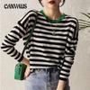Round Neck Striped Clashing Knit Sweater Women's Sweater Gentle Style Loose Outer Top