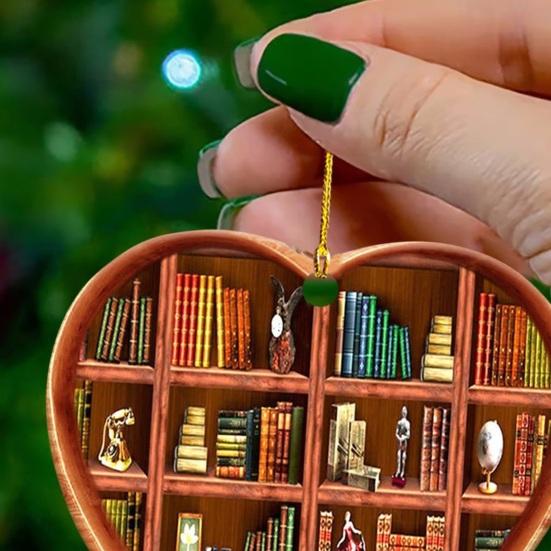 Heart Shaped Christmas Ornament Acrylic Bookshelf Xmas Tree Hanging Decorations 2D Flat
