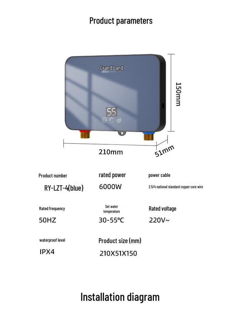 Проточный электрический водонагреватель двойного назначения под мойку для кухни - Быстрый нагрев для горячей и холодной воды, Идеален для мытья овощей и бытового использования