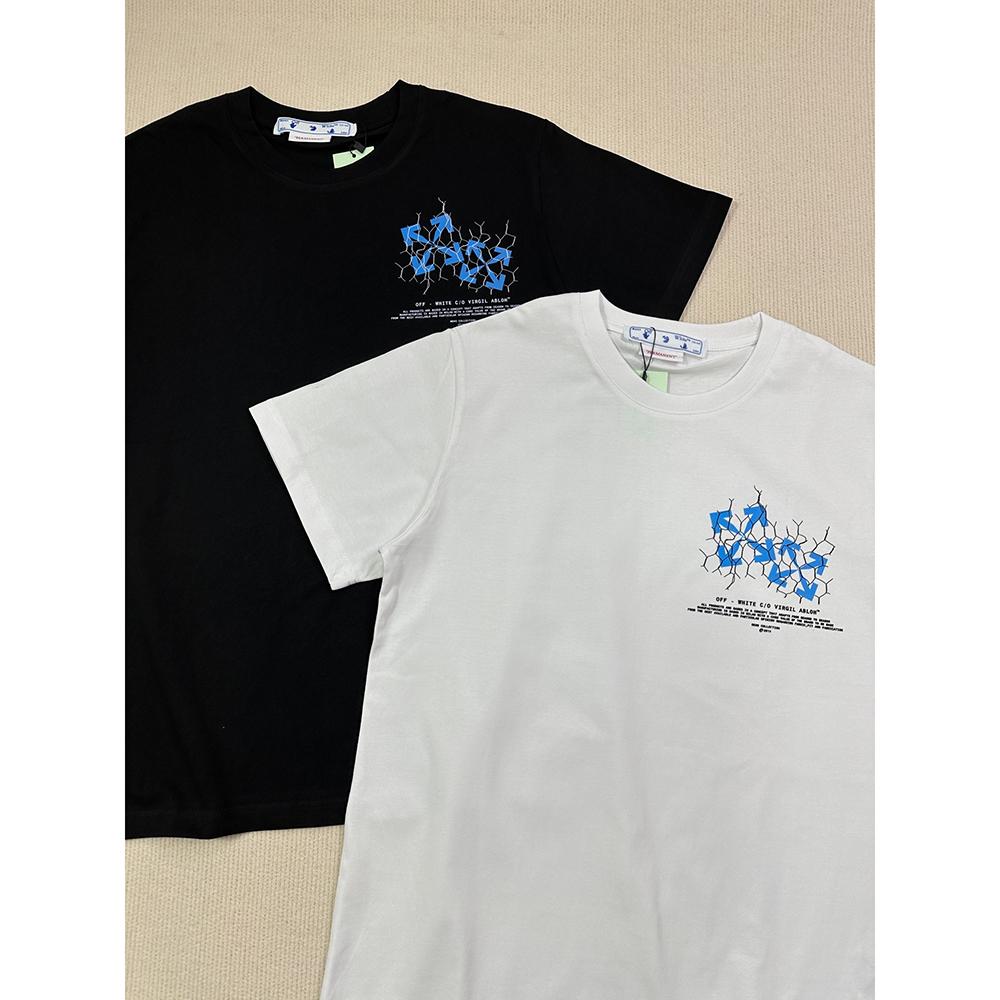 Off-White Летняя новинка 2025 года с принтом Lightning Blue Arrow, классическая футболка с короткими рукавами для мужчин и женщин