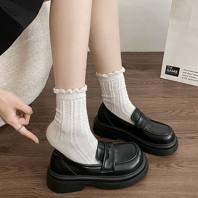 Белые туфли на платформе в ретро-британском стиле с круглым носком, женские кожаные туфли 2025 года, новые летние универсальные туфли-лоферы с одной педалью
