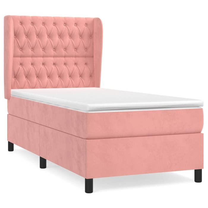 Lit avec sommier et matelas - Maison Exclusive - 80x200 cm - Velours rose - Tête de lit réglable