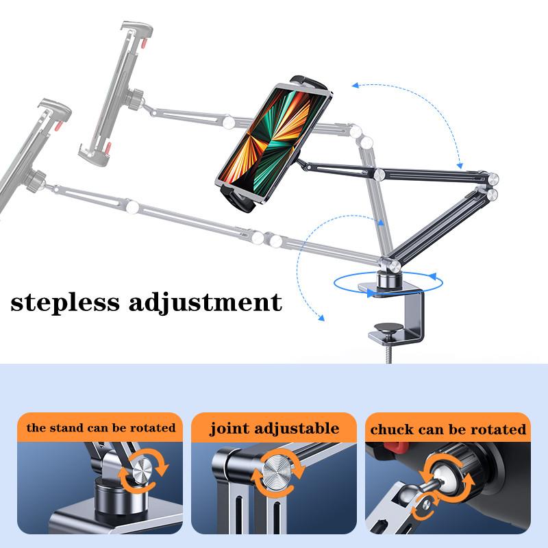 Oatsbasf Tablet Stand for Desk 3-Arm Desktop Phone Holder for iPhone iPad Bed Mount with Clamp for Universal 4-12.9 inch Device