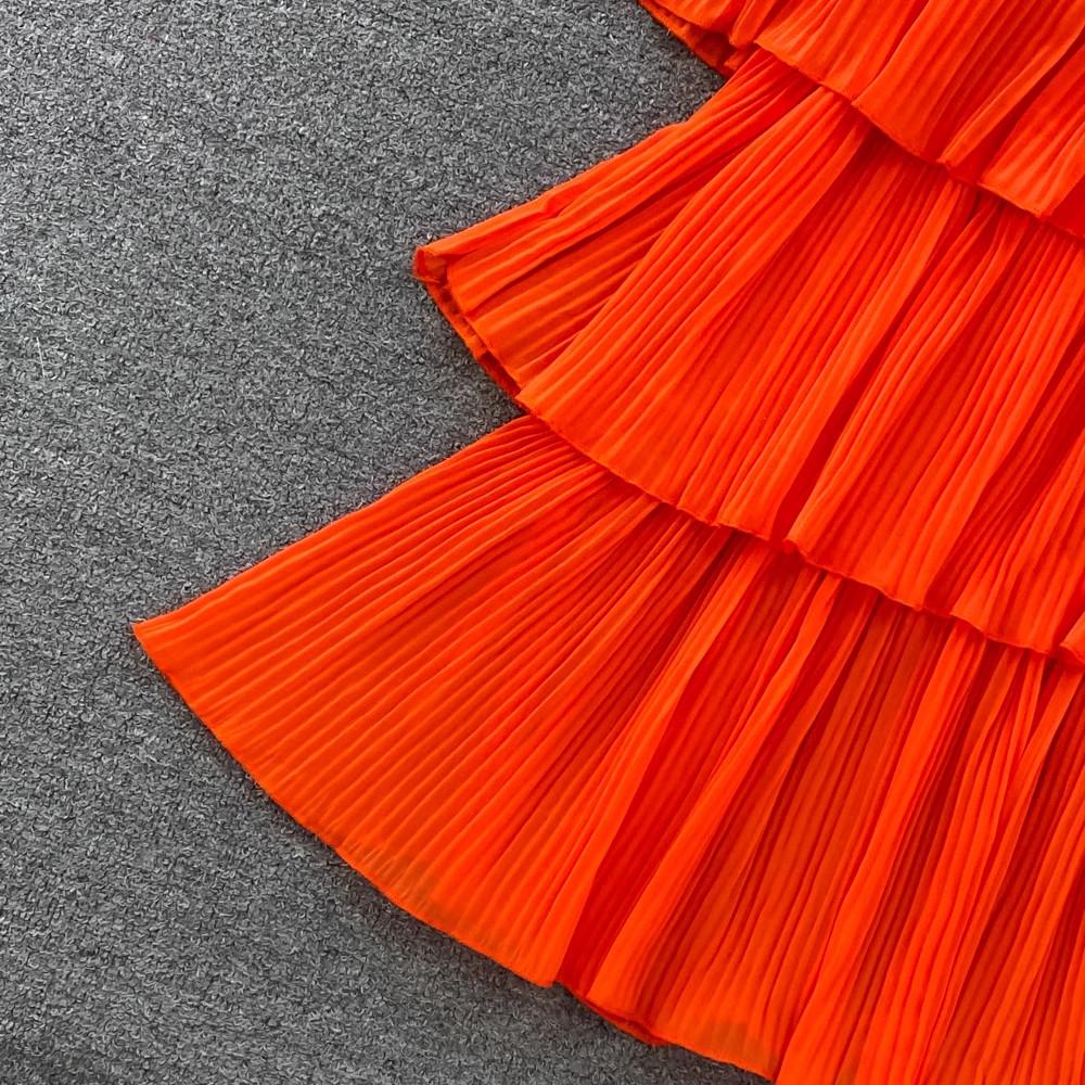 Women Summer Dress Sweet Chiffon Suspender Temperament French Gentleness Elegant Feeling Ruffle Cake Fairy Dress D3227