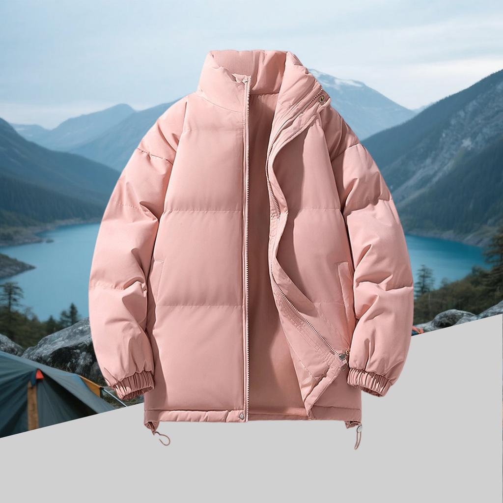 Men's Fleece-Lined Down Cotton Jacket - Loose Style With Zip Pockets, Warm, Casual & Versatile