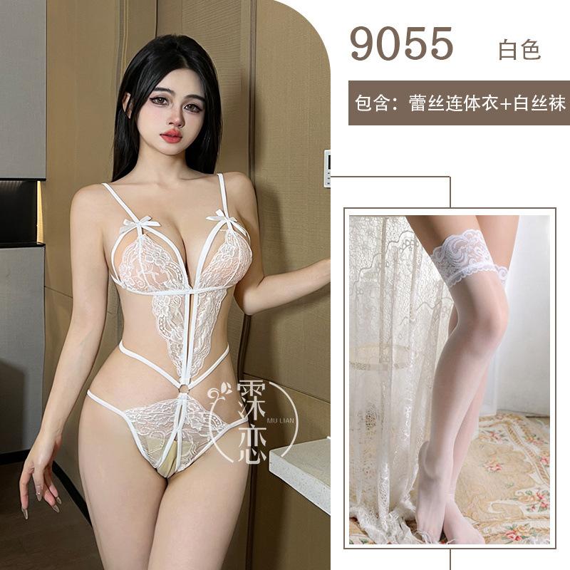 Sexy Lingerie Lace Hot Three-point Sexy One-piece Lingerie Temptation Hollow Open Gear Free Uniform