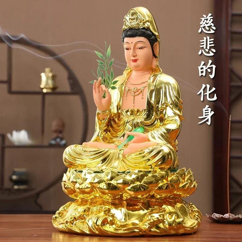 30CM/11.8"(H) Home Worship of Guanyin Buddha Temple Handmade Resin Guanyin Bodhisattva Household Ornaments Nanhai Guanyin God