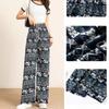 Women Fashion Ultra Thin Summer Wide Leg Pants Printing Ice Silk Trousers Elastic Waist Loose Casual Pants