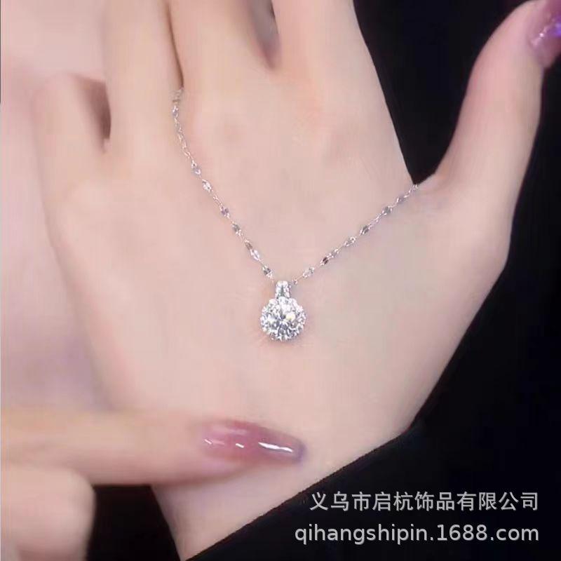 Ожерелье из титановой стали с бриллиантами моцареллы, женское, легкое, роскошное, высокочувствительное, универсальное, темпераментное, кружевное, с подвеской на ключицу