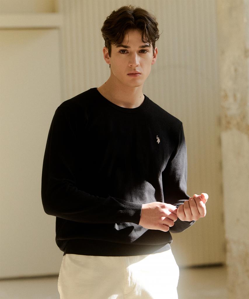 USPOLOASSN 100% Cotton Long Sleeve Round Knit_Black