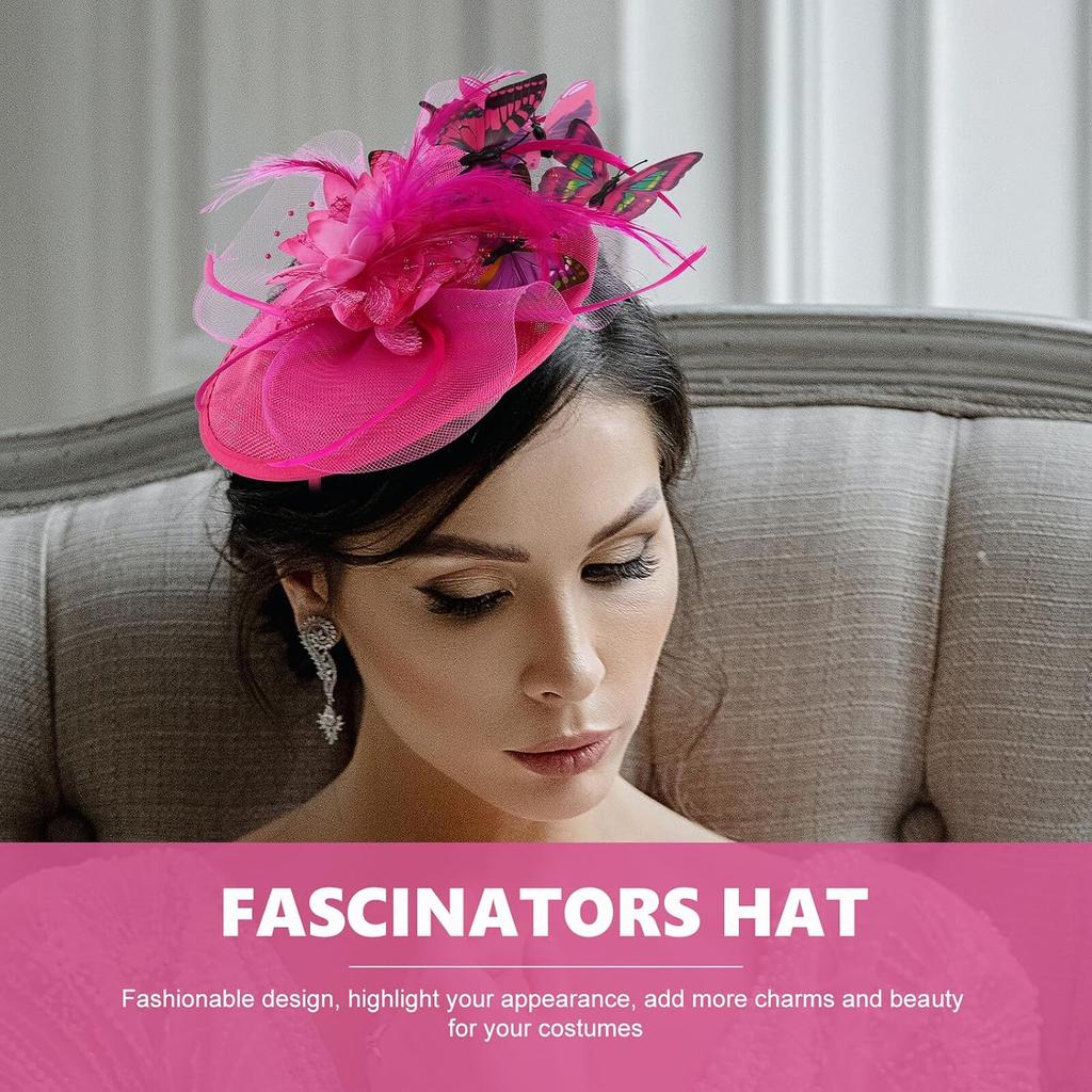 Fascinator Hat with 3D Insect Motif, Rose Pink Cocktail Tea Party Headpiece for Women, Lightweight Mesh Hair Accessory for Special Occasions