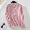 Autumn Winter Vintage Loose Long Sleeve Top Solid Color Cardigan Knitwear O-Neck Sweater