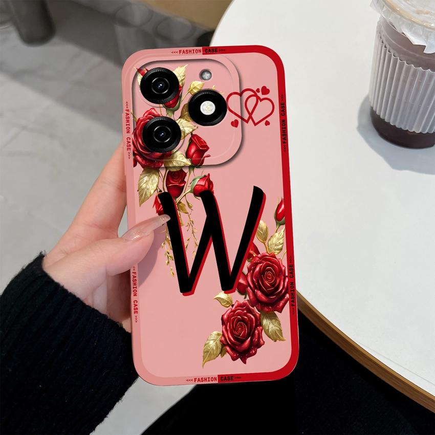 Чехол для телефона с начальными буквами A-Z для Tecno Spark 20 30 40 Pro Plus 20C 30C 40C Go 2024 2025 Бампер Матовый силиконовый Нескользящий Чехол для корпуса Tecno