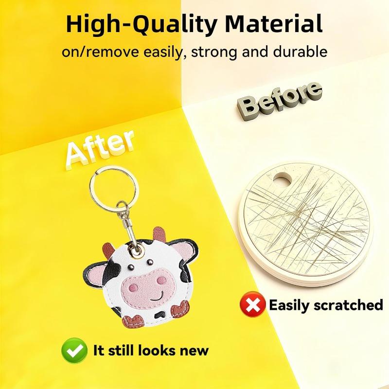 MINISO Брелок, Милый кулон в форме коровы для скрытого Airtag, Защитный чехол из искусственной кожи с кольцом для ключей