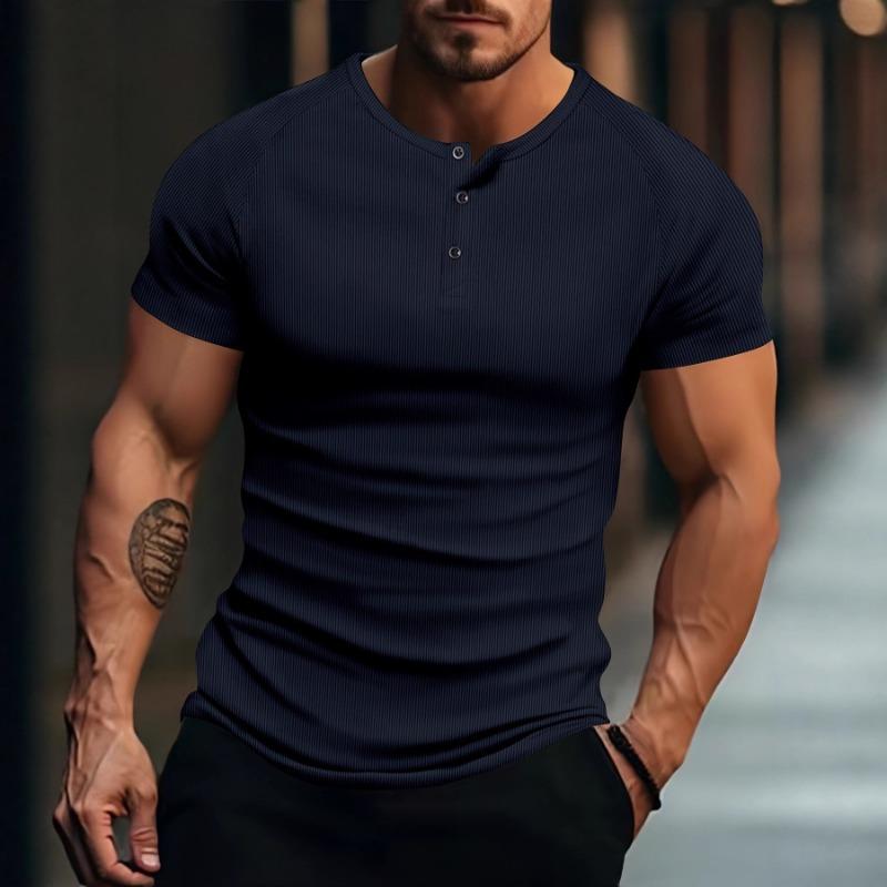 Мужская футболка-henley с вертикальной резинкой, коротким рукавом, повседневная, облегающего кроя
