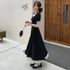[Молния + Подкладка] Летнее приталенное платье Matsumoto Shuangsang для женщин, элегантное винтажное маленькое черное короткое платье