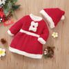 Solid Color Fleece Christmas Kids Dress With Hat & Puff Sleeves
