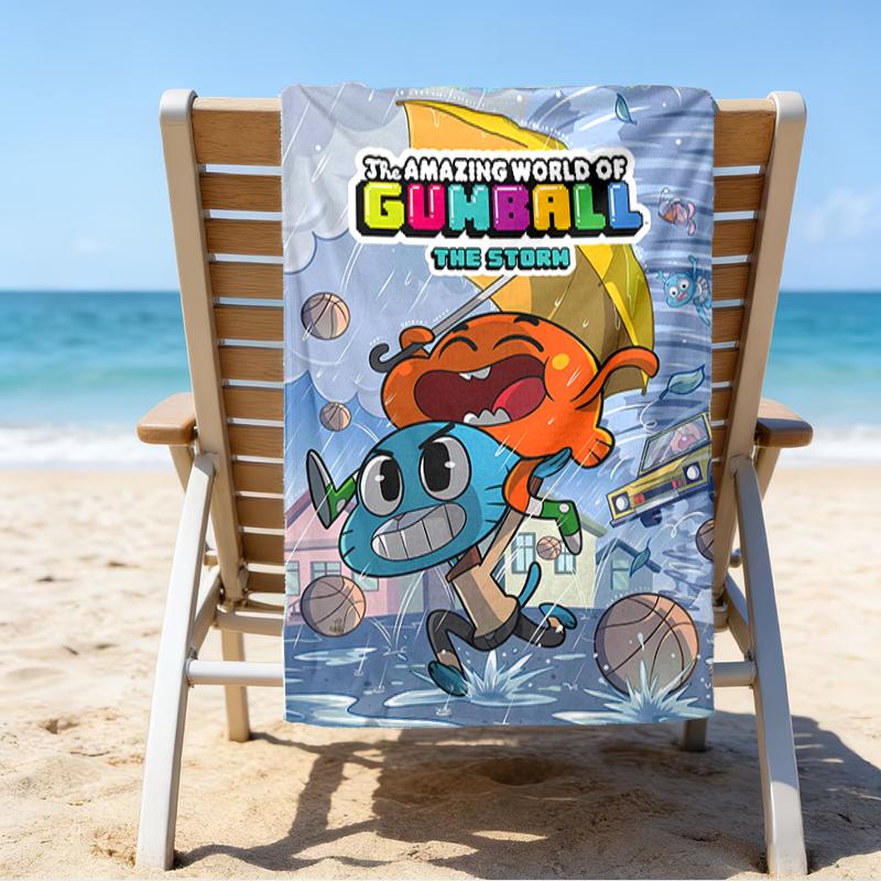 proof beach towel with a The Amazing World of Gumball pattern - soft,absorbent,quick-drying,machine washable - perfect for swimming,camping,bathing