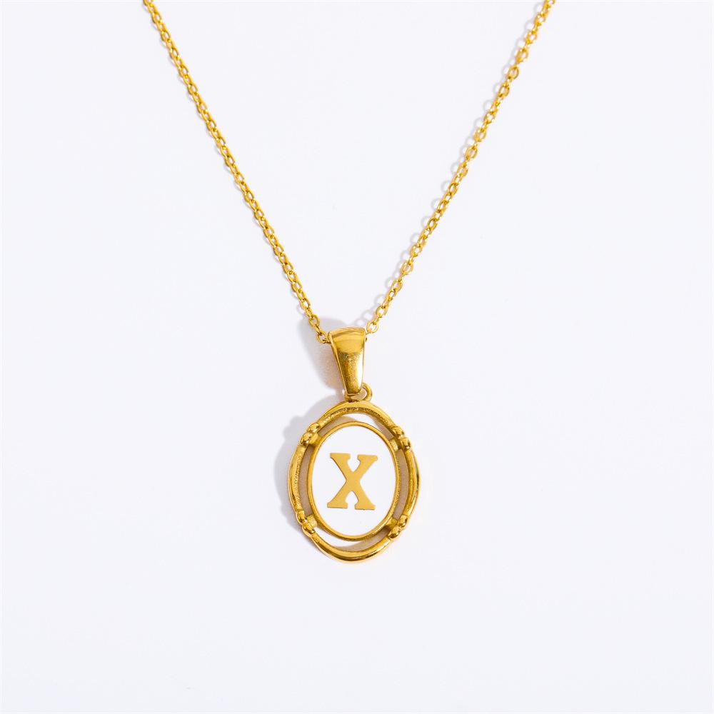 Color Retention 26 Letter Pendant Oval Necklace Necklace 26 Letter Electroplated Real Gold