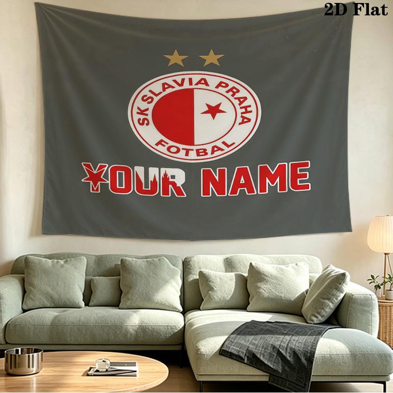 Custom Name SK Slavia Praha2 Printed Tapestry – Wall Hanging for Bedrooms, Dorms, and Home Decor