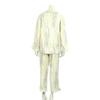 RAVIR Cotton Double Gauze Long Sleeves and Pants Random Pencil Stripe Relaxed Ivory and Size M Women's 100% Pajamas, Set, Design, Fit, Blue,