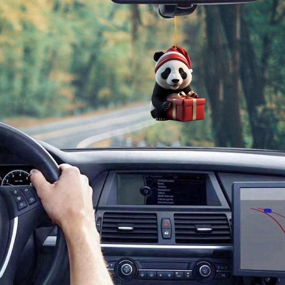 2D Christmas Panda Ornament Cute Xmas Hanging Ornament Fashion Car Panda Pendants  Kids Gift